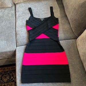 Chic Black and Pink Bandage Dress